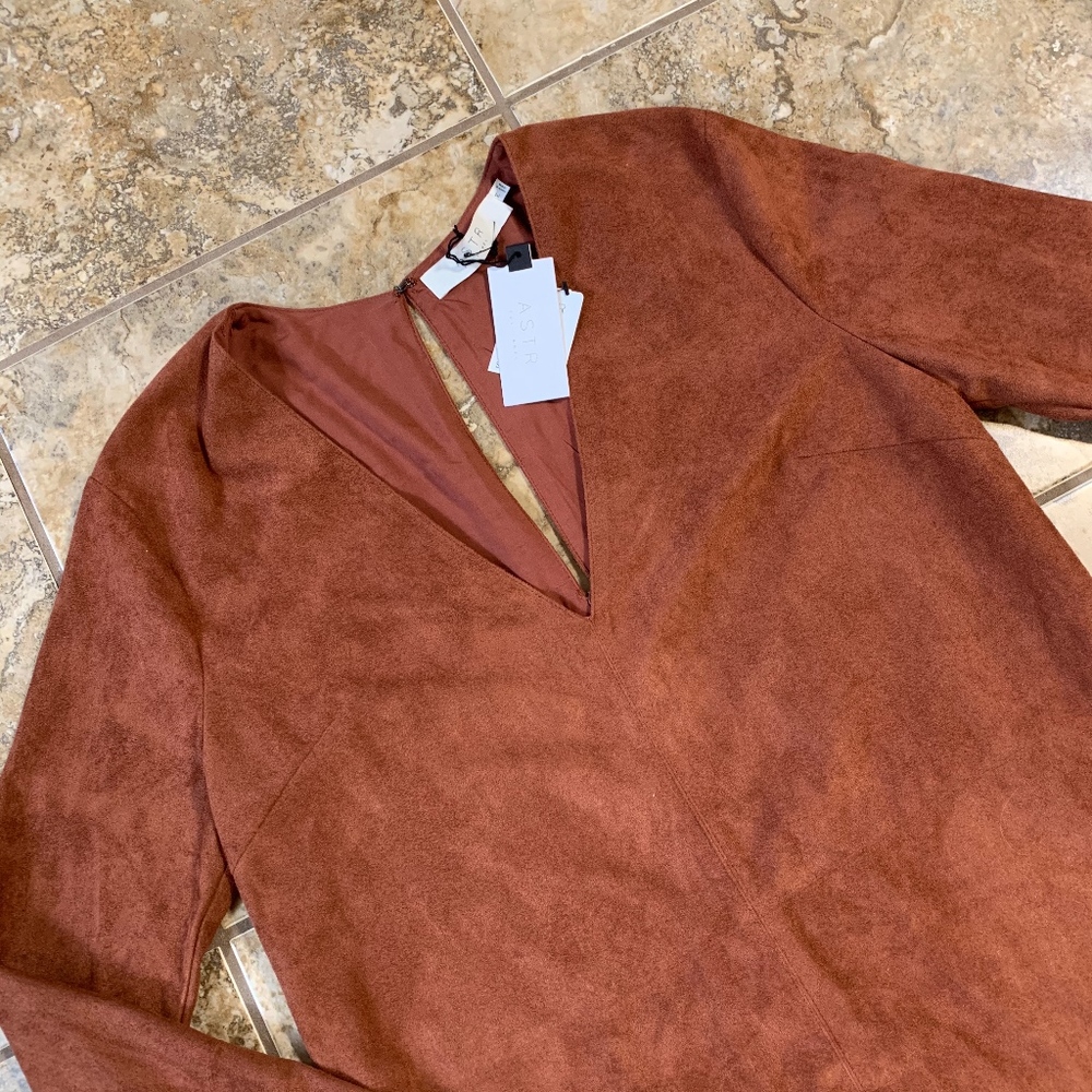 ASTR The Label Rust Faux Suede Shift Dress - Picture 3 of 6